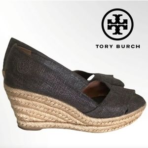 TORY BURCH canvas metallic espadrille Wedge Sandals